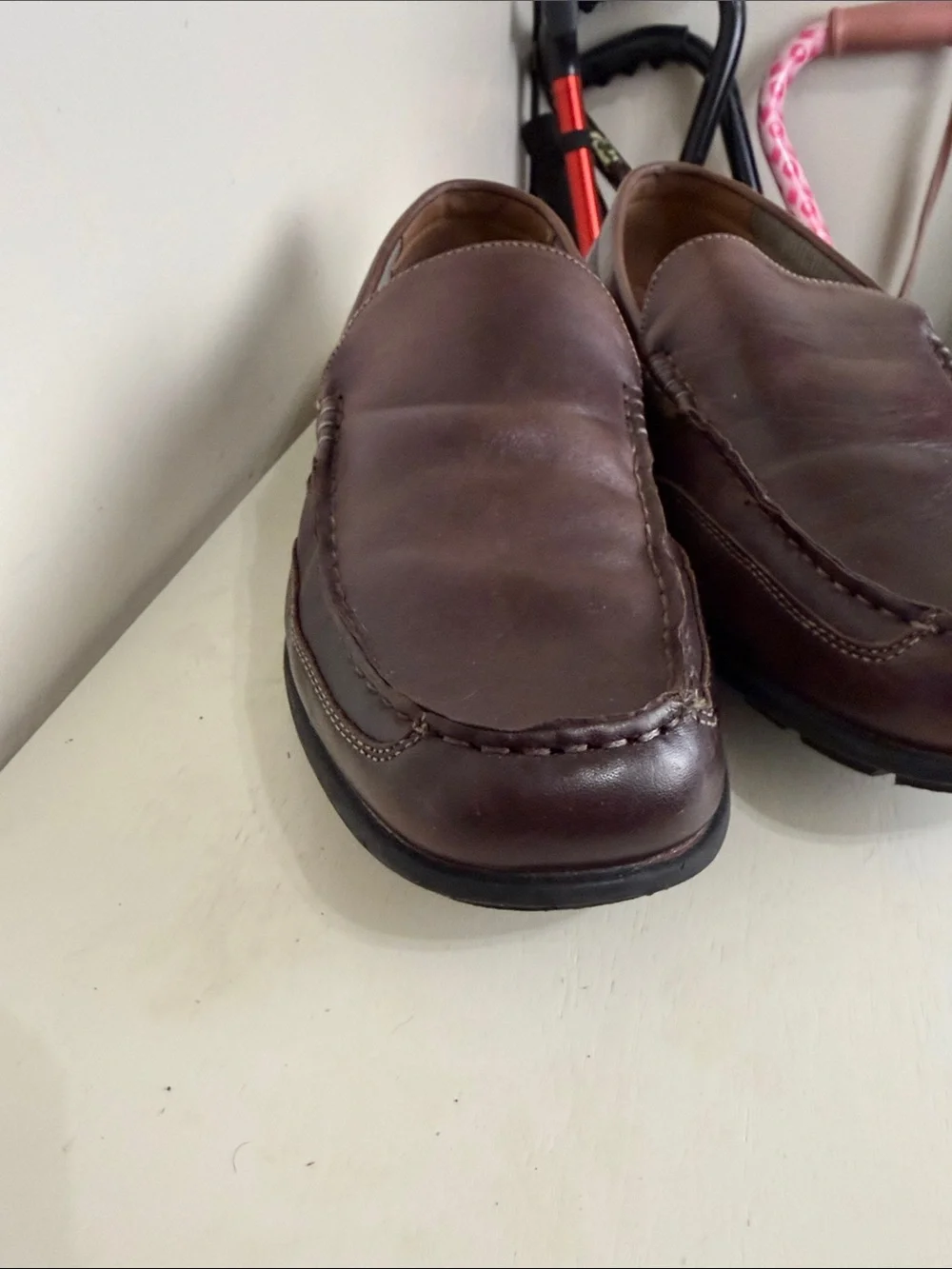 (2385) Nunn Bush Men's Chocolate Brown Leather Slip-On Loafers, Size: 10M
